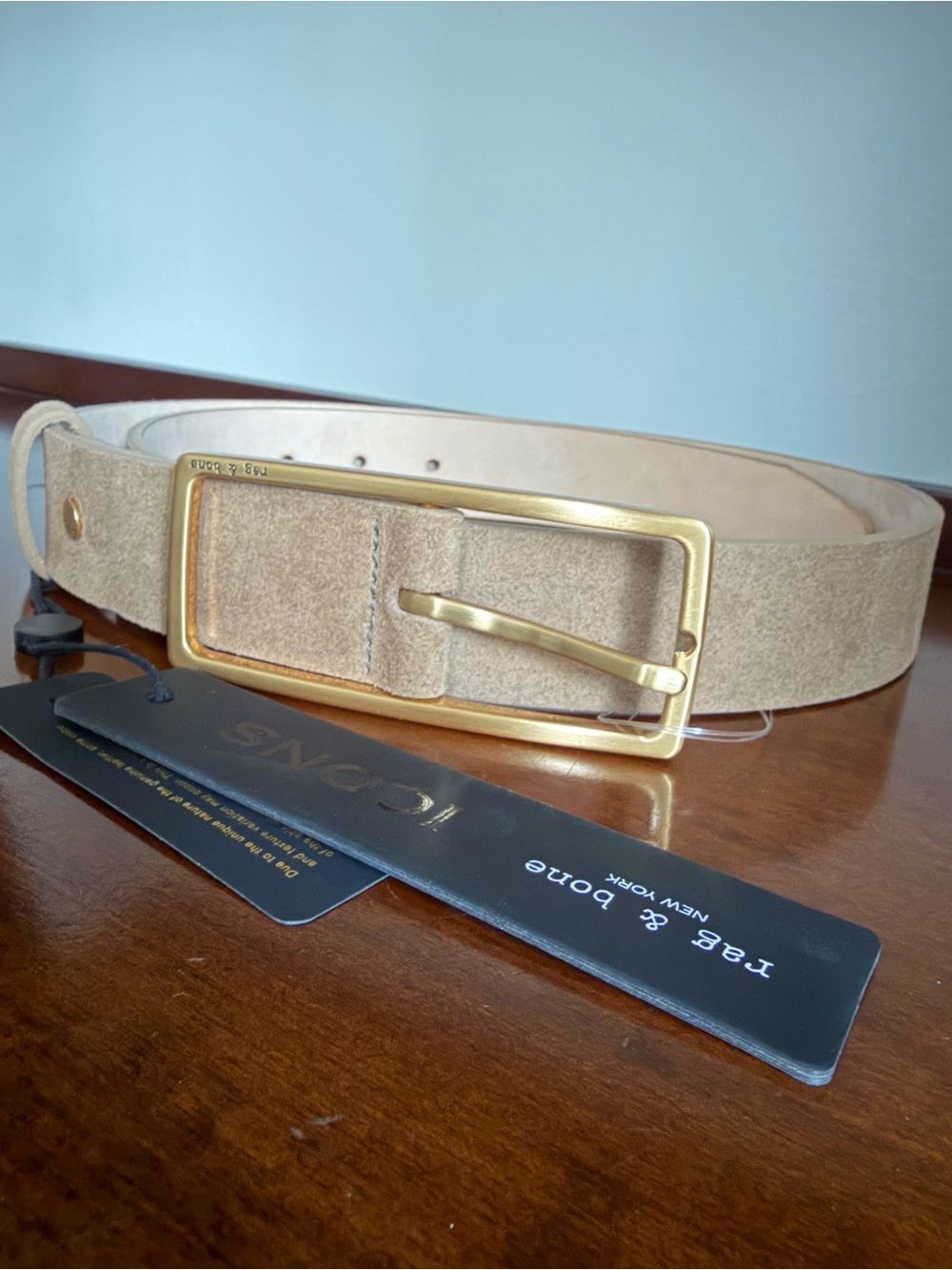 Rag & Bone Women’s Rebound Leather Belt Tan Suede Wiith Gold Tone Buckle Small